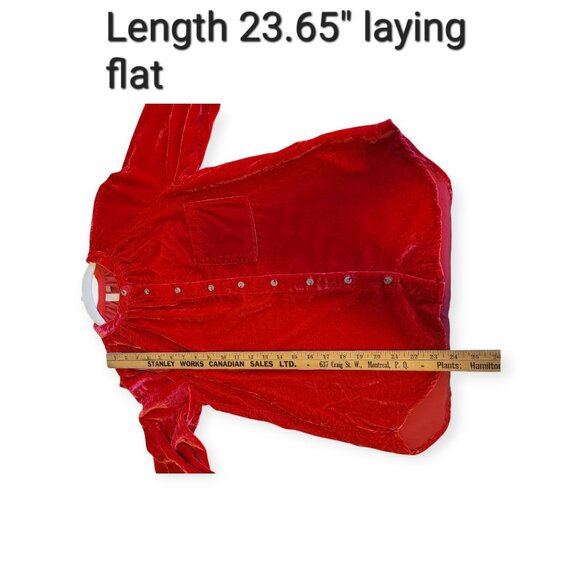 Anthropologie Pilcro Mara Cherry Red Velvet Button Down Top Size Small - Picture 7 of 11